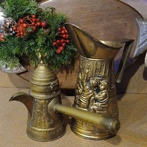 Vintage Brass Pitcher and Teapot Set